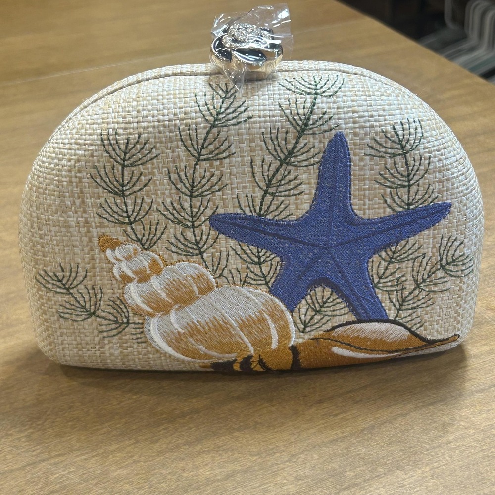 D'margeaux Clutch Bag Womens Small Beige Straw Seashell Starfish Beach Purse